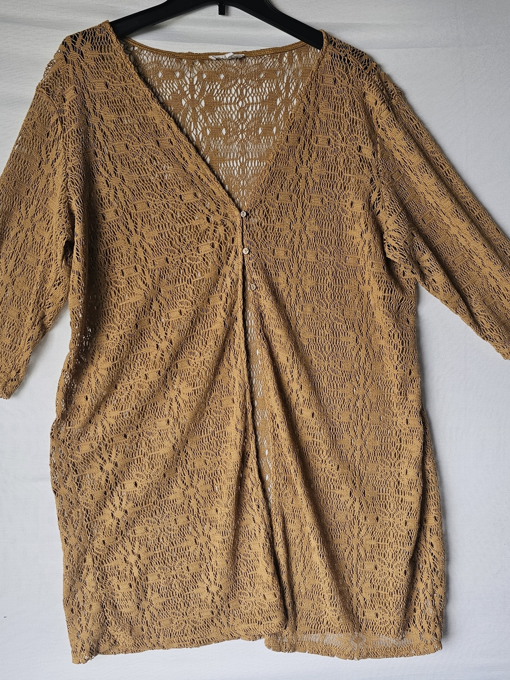 Maurices Open Crochet Cardigan in Mustard Gold - Picture 2 of 16